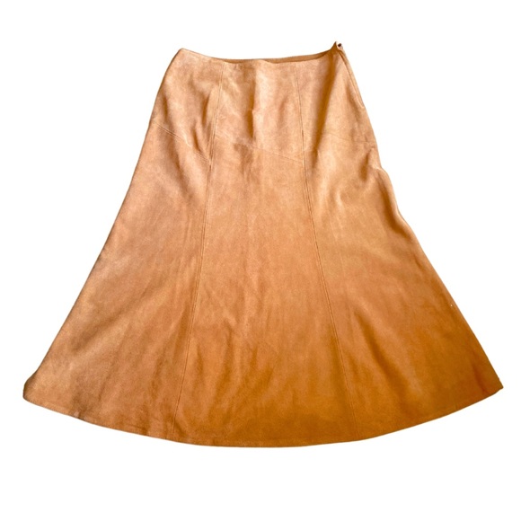 VINTAGE 1980s SUEDE SKIRT AVON FASHIONS BOHO GRUNGE SIDE ZIP SIZE 17/18 MCM TAN - Picture 2 of 11